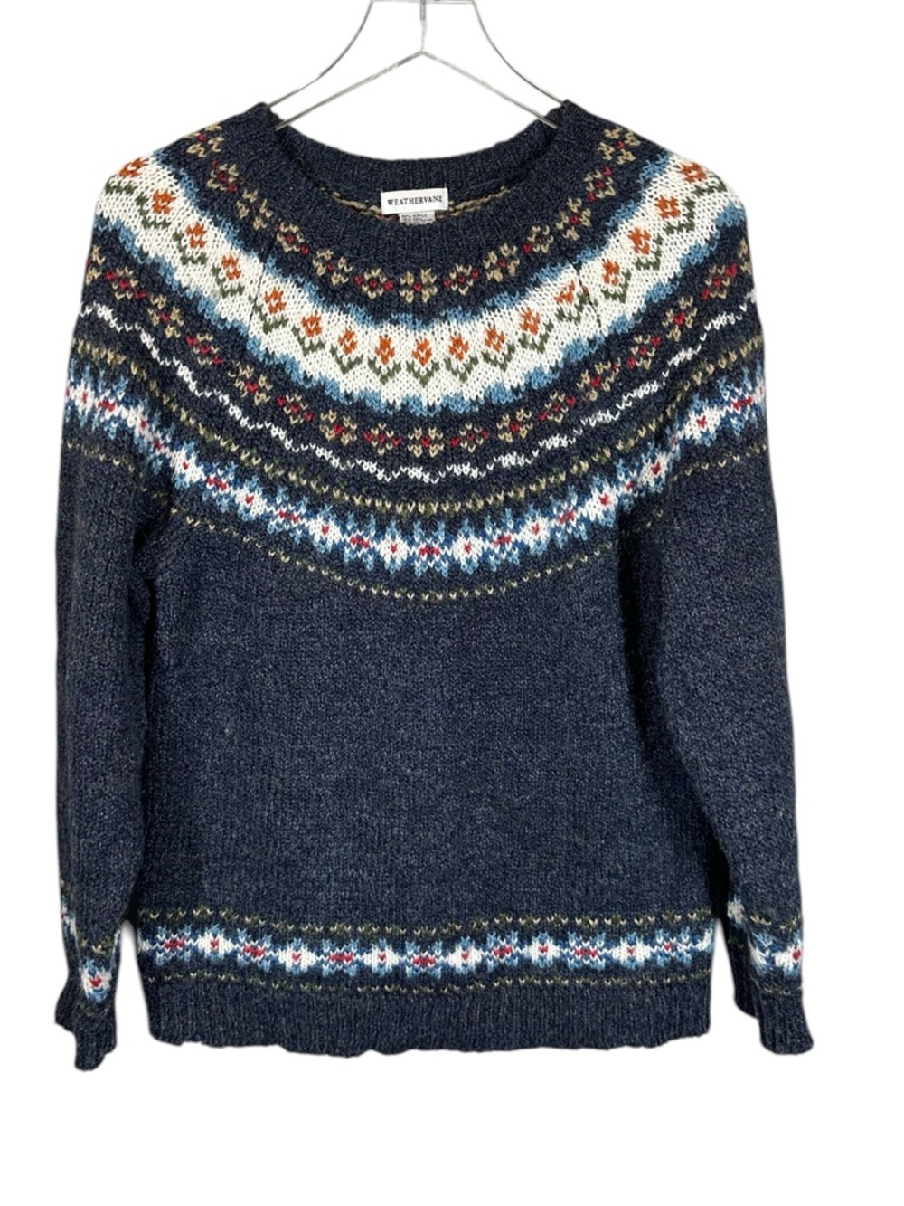 WEATHERVANE women’s size 8 navy crewneck vintage fair aisle sweater wool blend